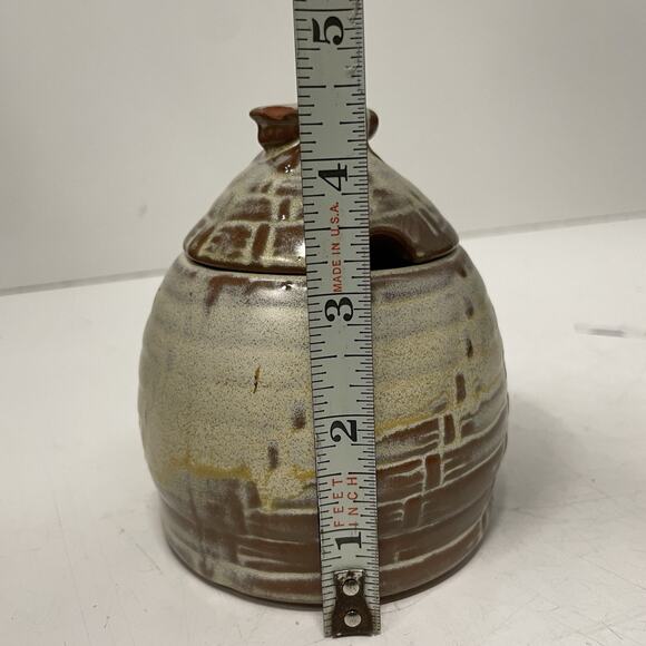 Frankoma Pottery FLAWED Desert Gold Lidded Bee Hive Honey Pot #803 - Picture 7 of 7